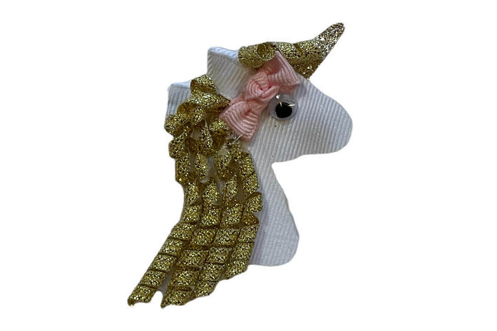 Unicorn Sculpture Bow with Gold Curly Hair