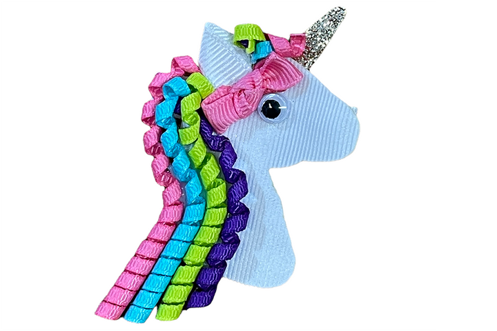 Unicorn Sculpture Bow with Rainbow Curly Hair