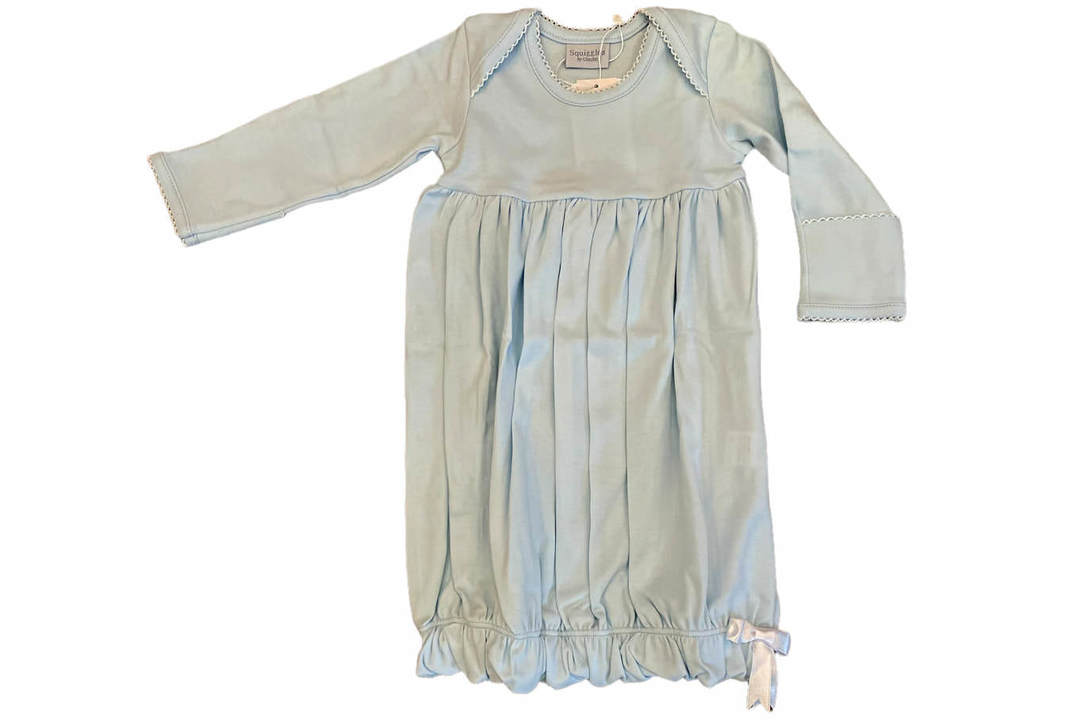 Blue Lap Shoulder Newborn Gown with White Trim by Squiggles
