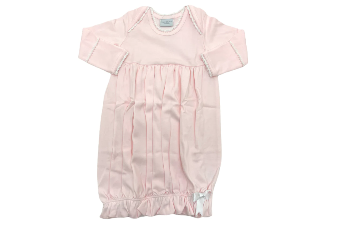 Pink Lap Shoulder Newborn Gown with White Trim by Squiggles