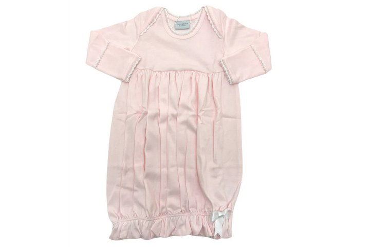 Pink Lap Shoulder Newborn Gown with White Trim by Squiggles