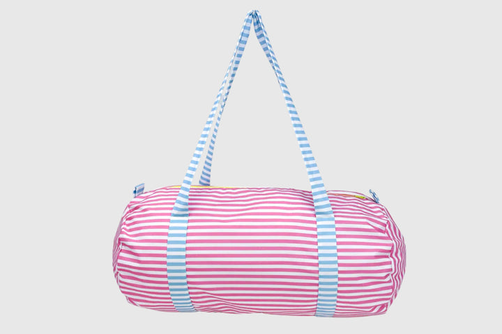 Set Athleisure Overnight Duffle Bag - Pink Stripe / Blue Stripe Trim