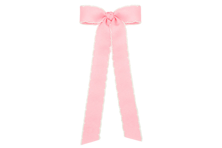 Light Pink Moonstitch Bow w/ Streamer Tails by Wee Ones (2 sizes)