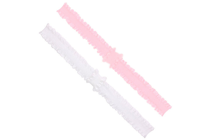 Wee Ones Add-a-Bow 2-Pack Elastic Ruffle Headbands - White/Light Pink - 2 Sizes