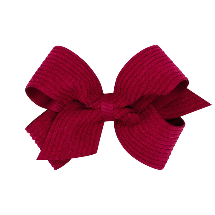 Wee Ones Cranberry Grosgrain Hair Bow with Wide Wale Corduroy Overlay (2 Sizes)
