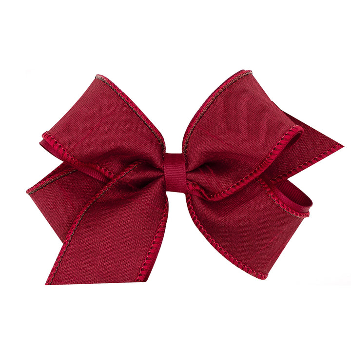 Wee Ones Cranberry Jewel-Toned Dupioni Silk and Grosgrain Overlay Bow (2 Sizes)