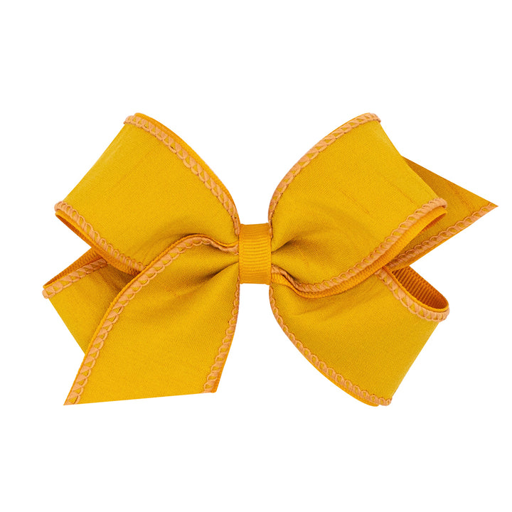 Wee Ones Solid Gold Jewel-Toned Dupioni Silk and Grosgrain Overlay Bow (2 Sizes)