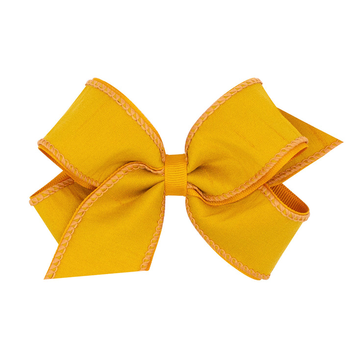 Solid Gold Jewel-Toned Dupioni Silk and Grosgrain Overlay Bow by Wee Ones (2 Sizes)