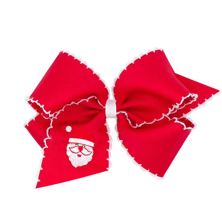 Wee Ones Santa Embroidered on Red Moonstitch Bow (2 sizes)
