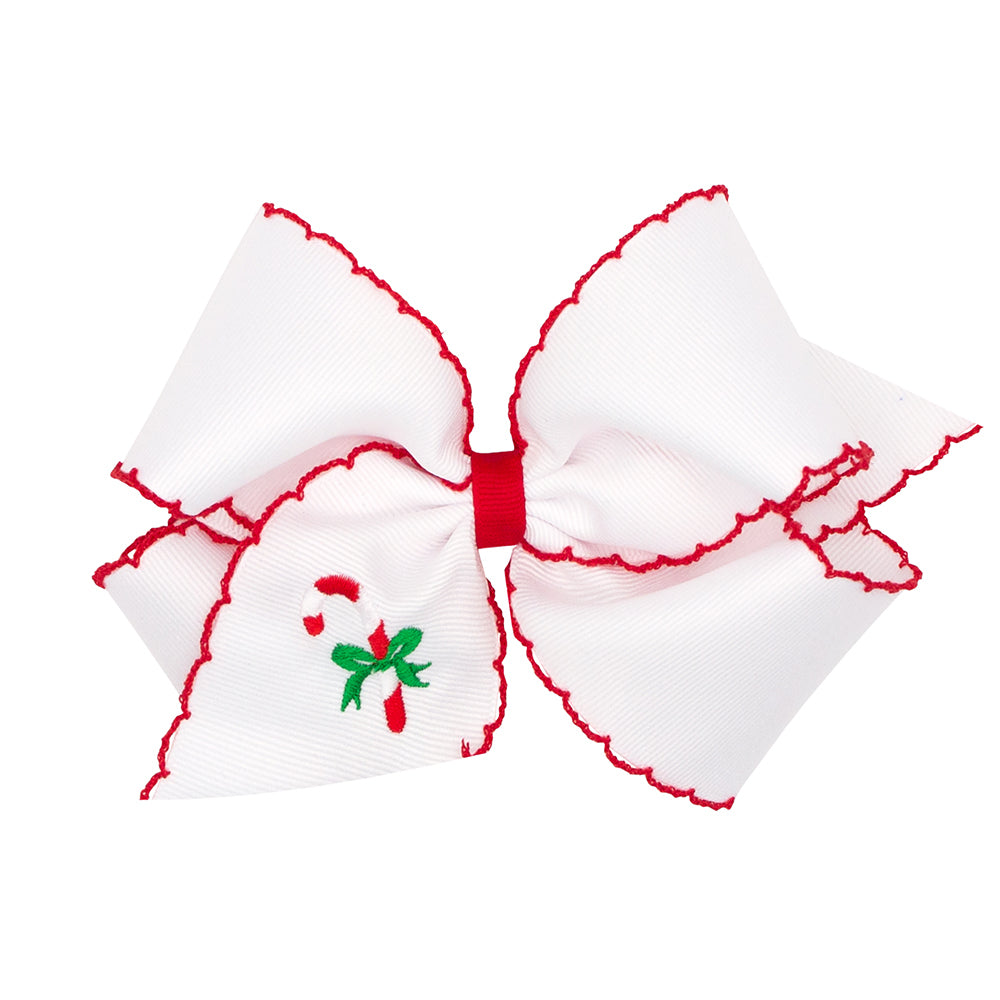 Wee Ones Candy Cane Embroidered on Moonstitch Bow (2 sizes)
