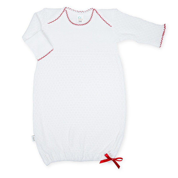 Knit Lap Shoulder Newborn Day Gown w/ Red Trim by Paty