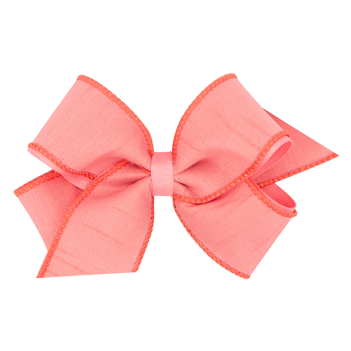 Seashell Coral Jewel-Toned Dupioni Silk and Grosgrain Overlay Bow by Wee Ones (2 Sizes)