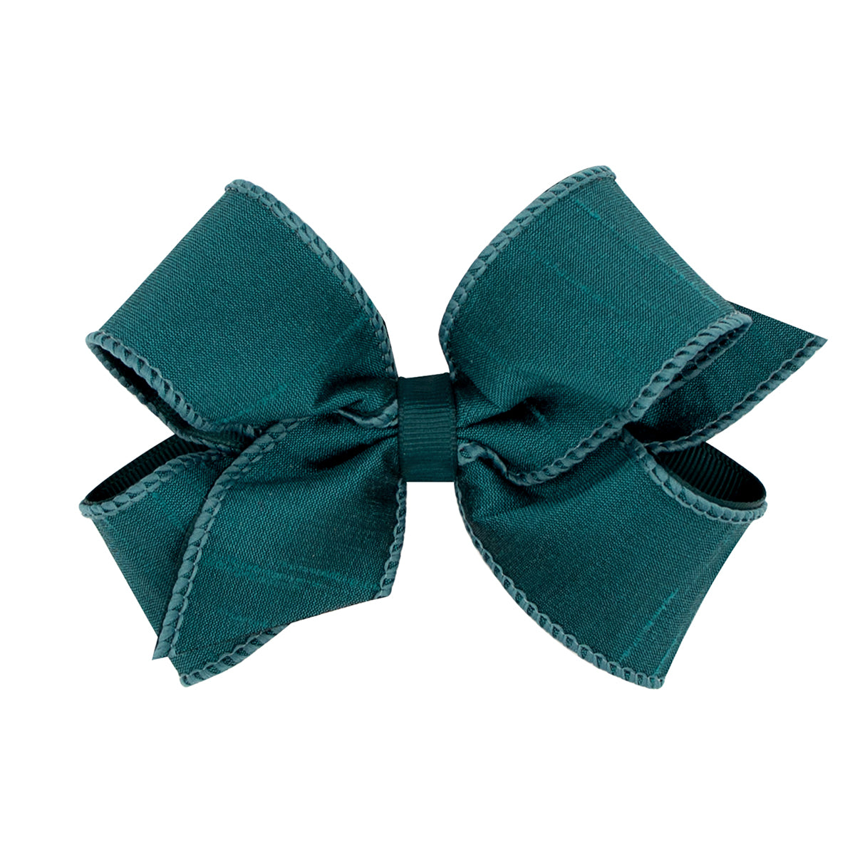 Teal Jewel-Toned Dupioni Silk and Grosgrain Overlay Bow by Wee Ones (2 Sizes)