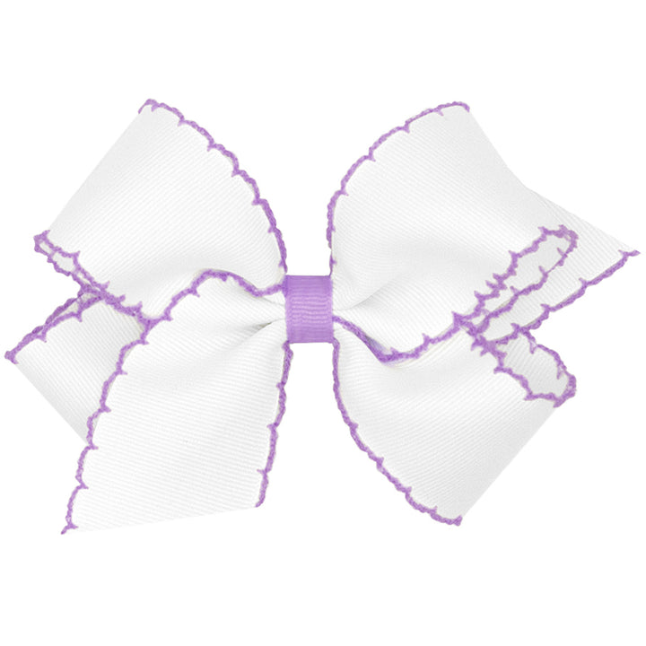 Wee Ones Moonstitch Bow - White w/ Lavender Trim (2 sizes)