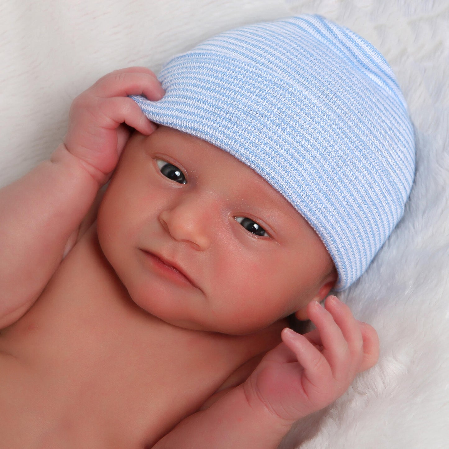 Blue Stripe Newborn Beanie Hat by Ilybean