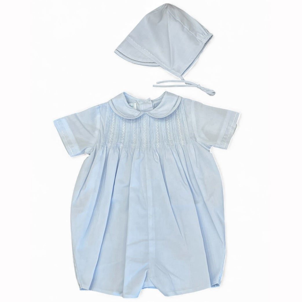 Blue Romper with Hat by Petit Ami