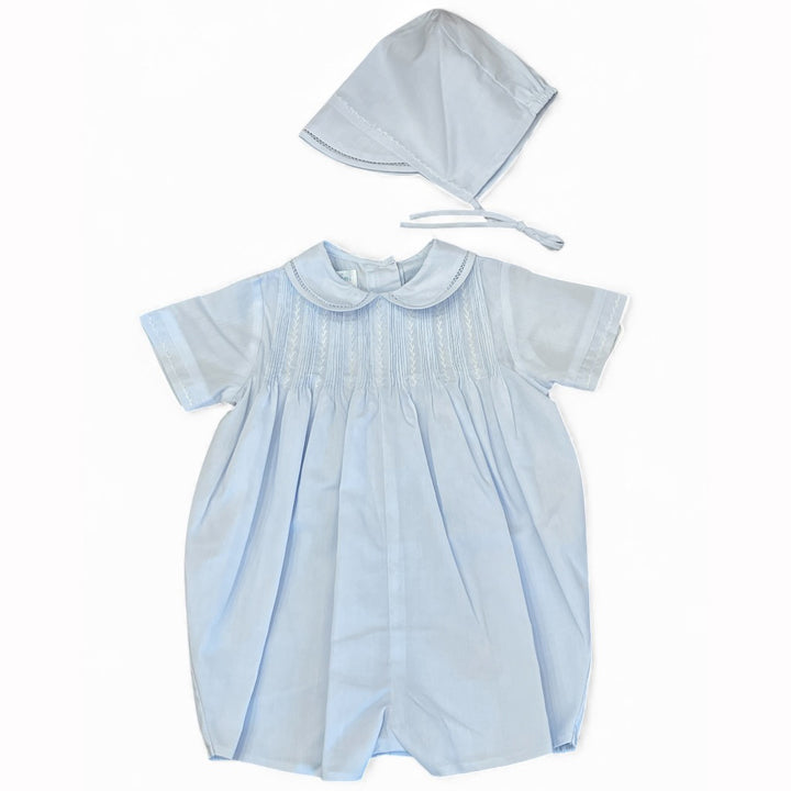 Blue Romper with Hat by Petit Ami
