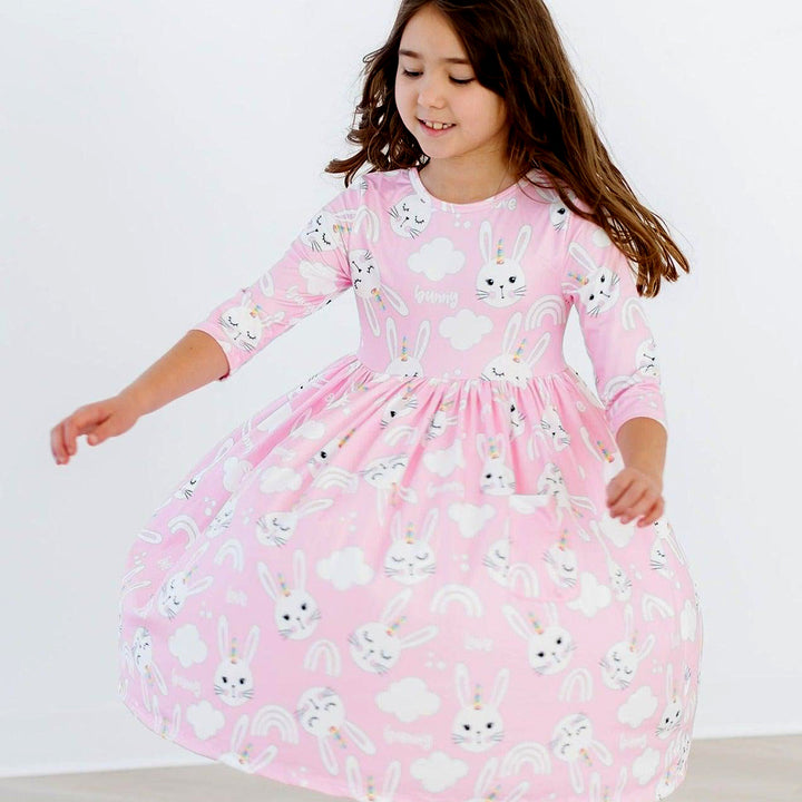 Bunny Love 3/4-Sleeve Pocket Twirl Dress by Mila & Rose