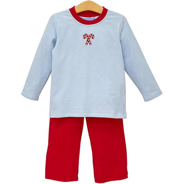 Candy Cane Embroidered Pant Set by Trotter Street KIds