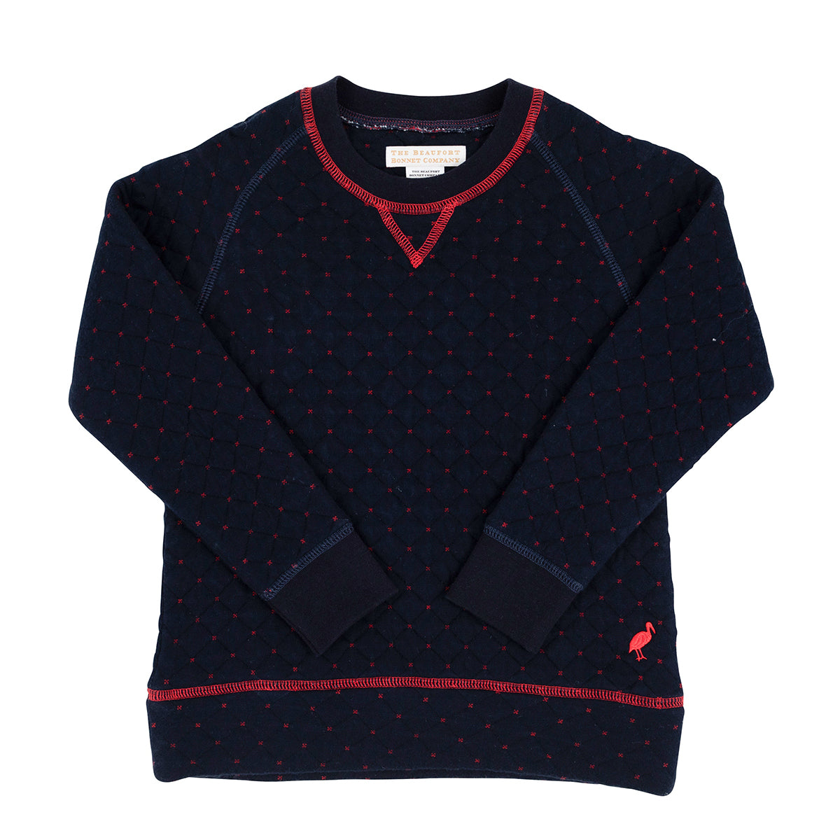 Cassidy Comfy Crewneck (Quilted) in Navy with Red Stitching by The Beaufort Bonnet Company