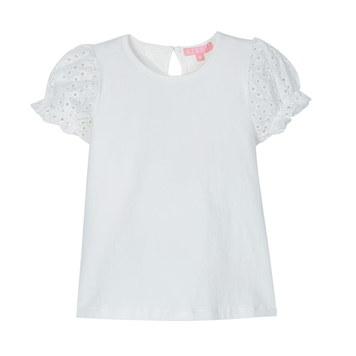 Bisby White Eyelet Contrast Sleeve Top