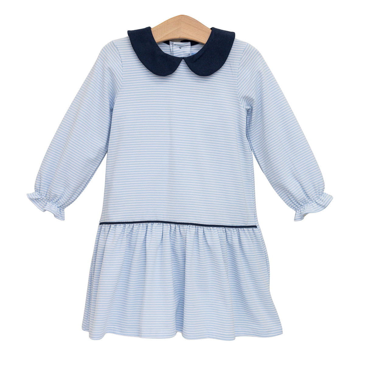 Light Blue Stripe with Navy Trim Katherine Dress by Trotter Street Kids