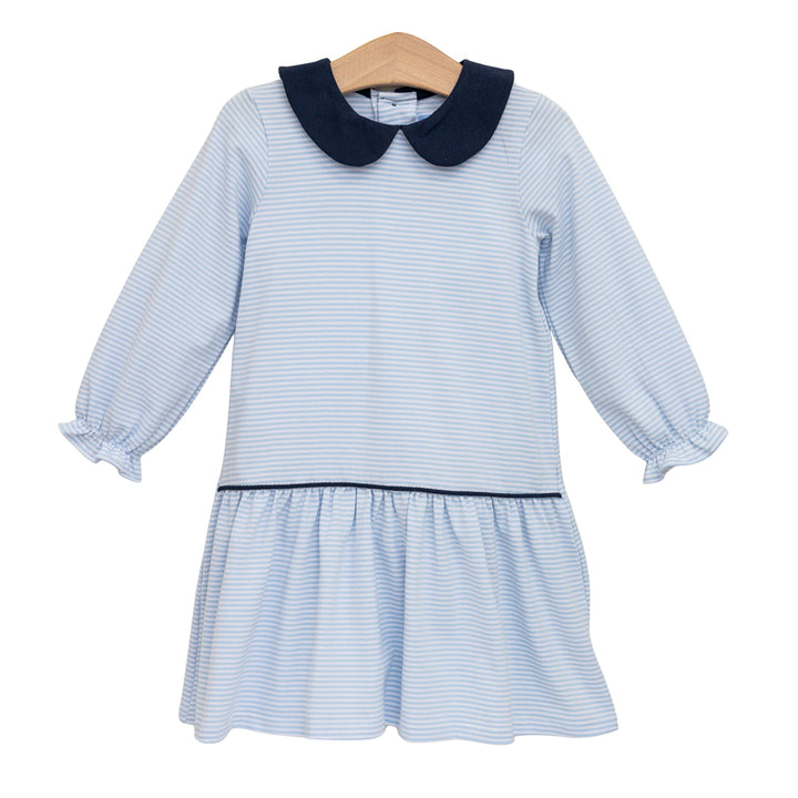 Light Blue Stripe with Navy Trim Katherine Dress by Trotter Street Kids