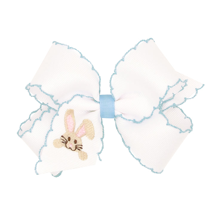 Easter Bunny Face Embroidered on Moonstitch Bow by Wee Ones (2 sizes)