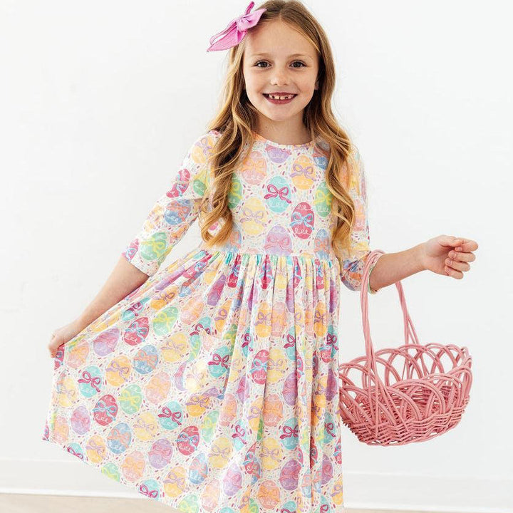 Egg-stra Cute 3/4-Sleeve Pocket Twirl Dress by Mila & Rose