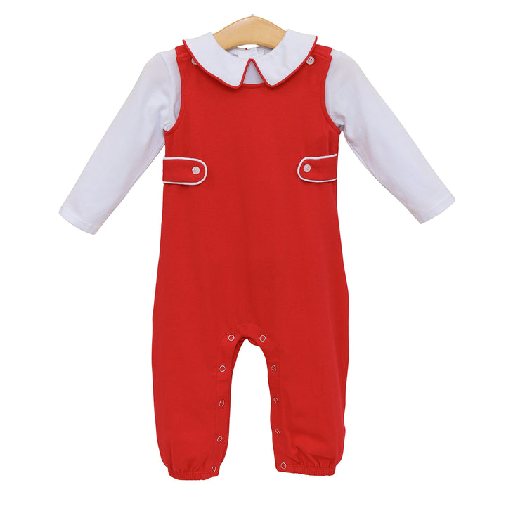 Red Elijah Jon-Jon Set with White Shirt by Trotter Street Kids