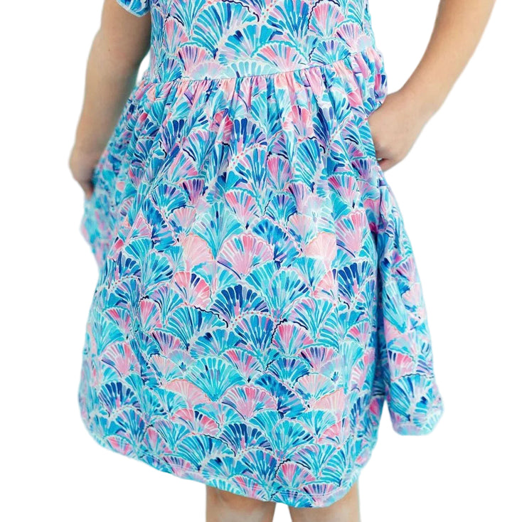 Seaside Shells Flutter Sleeve Twirl Dress by Mila & Rose