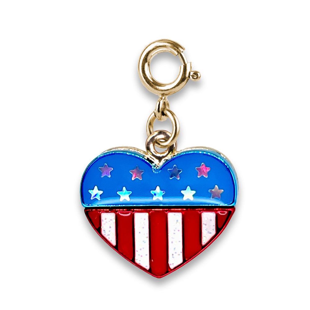 Gold Glitter Flag Heart Charm by Charm It!