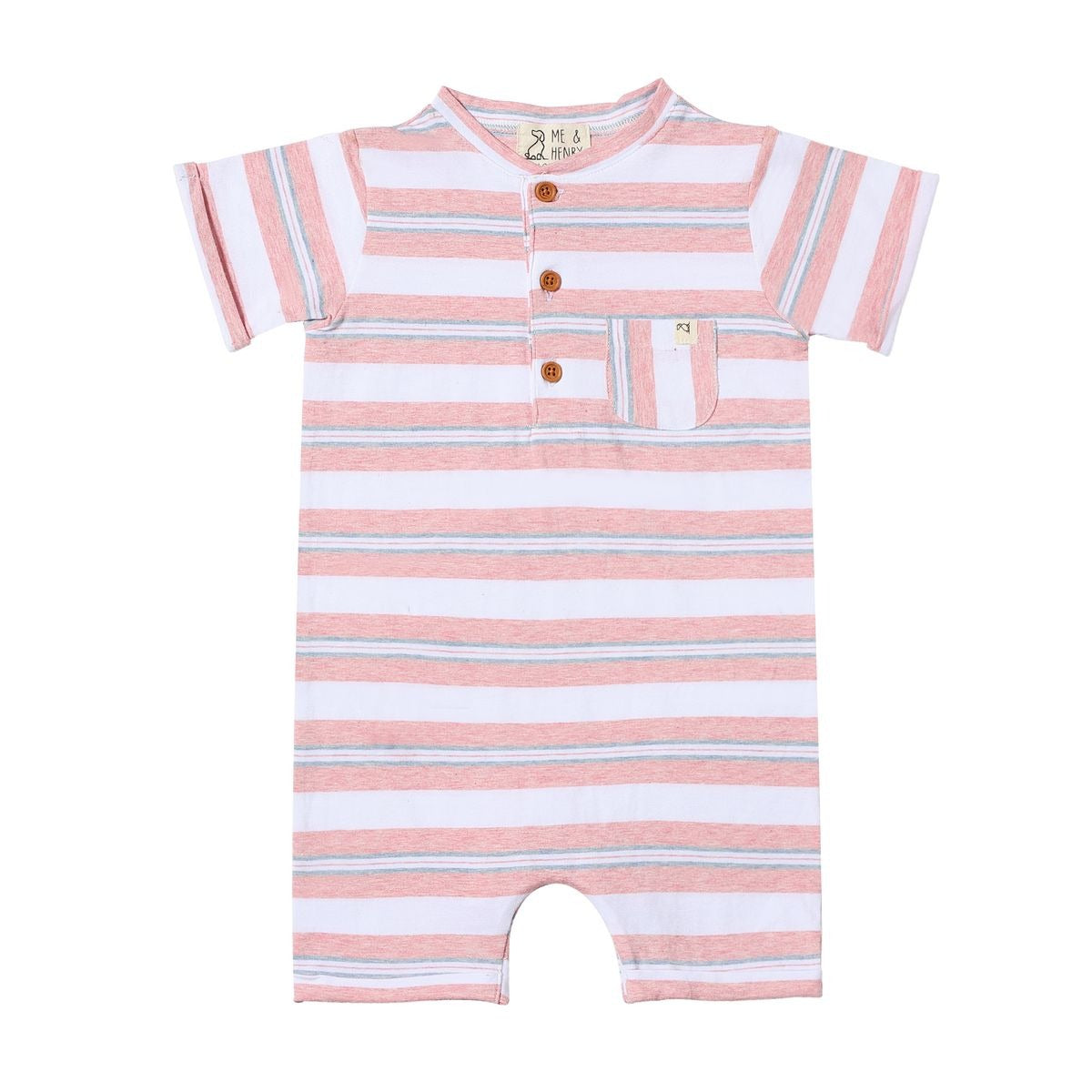 Camborne Pink / Gray Henley Romper by Me & Henry