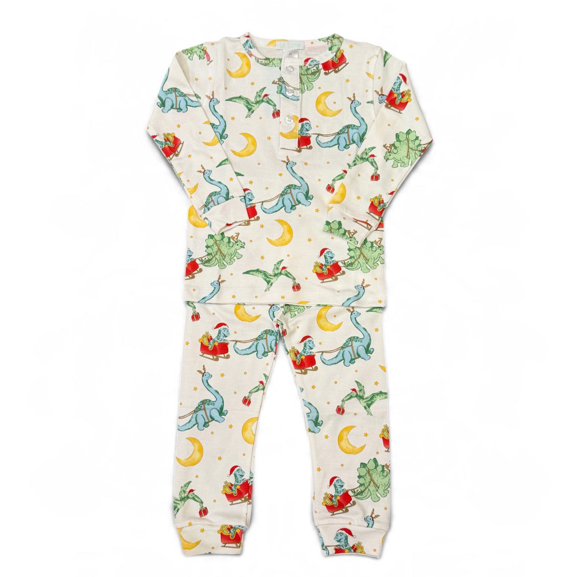 Dinosaur Santa Christmas Pima Pajama Set by La Luna