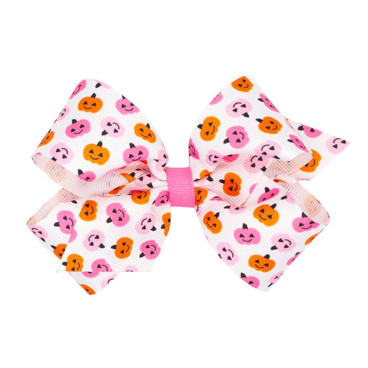 Wee Ones Pink Jack-o-Lantern Print Grosgrain Bow (2 sizes)