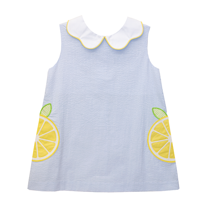Zuccini Lemon Bryar Dress on Light Blue Seersucker