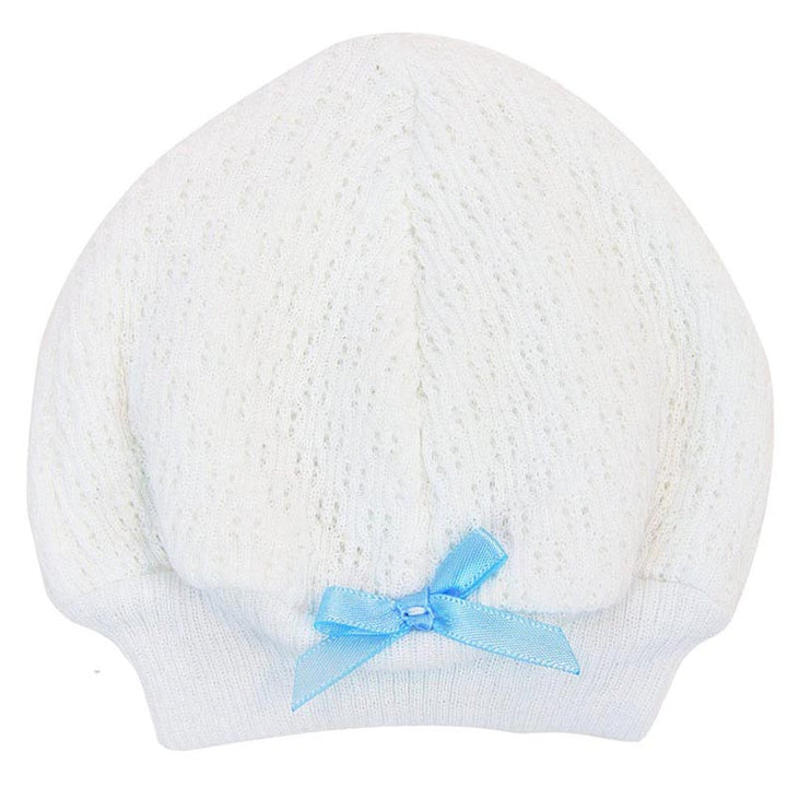 Paty White Beanie Cap w/ Bow (3 Bow Colors)