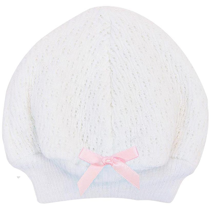 Paty White Beanie Cap w/ Bow (3 Bow Colors)