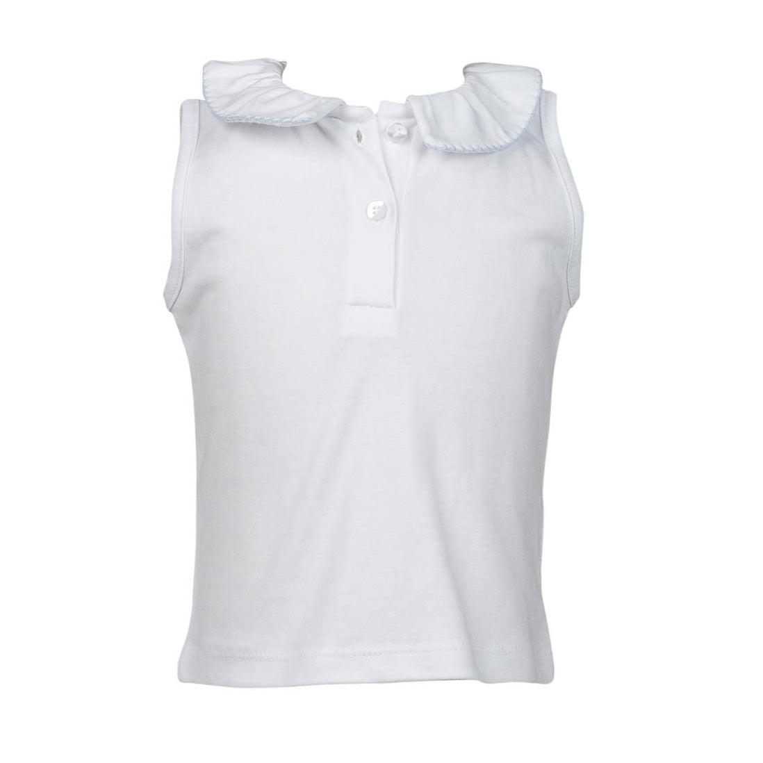 White Sleeveless Blue Trim Top by Proper Peony