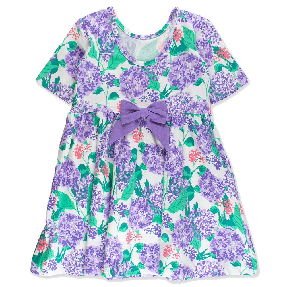 Purple Hydrangea Garden Short Sleeve Twirl Dress by RuffleButts