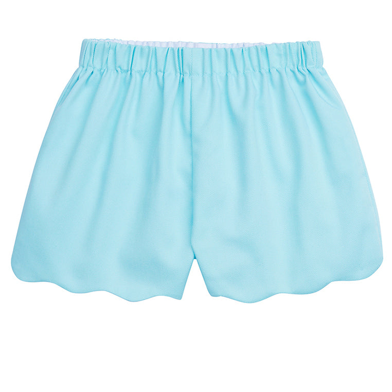 Little English Aqua Twill Scallop Shorts