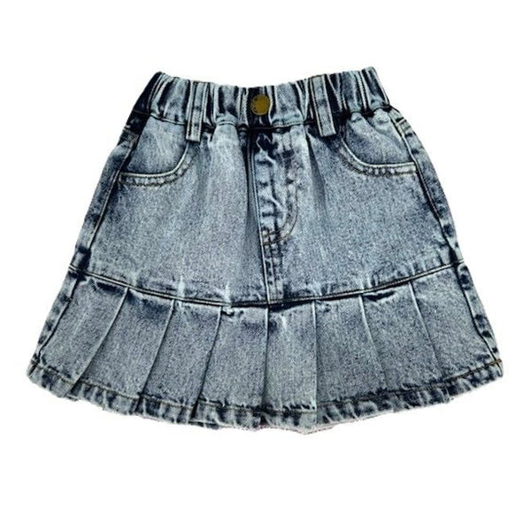 Acid-Wash Denim Pleated Skirt by ML Kids – Purple Butterfly