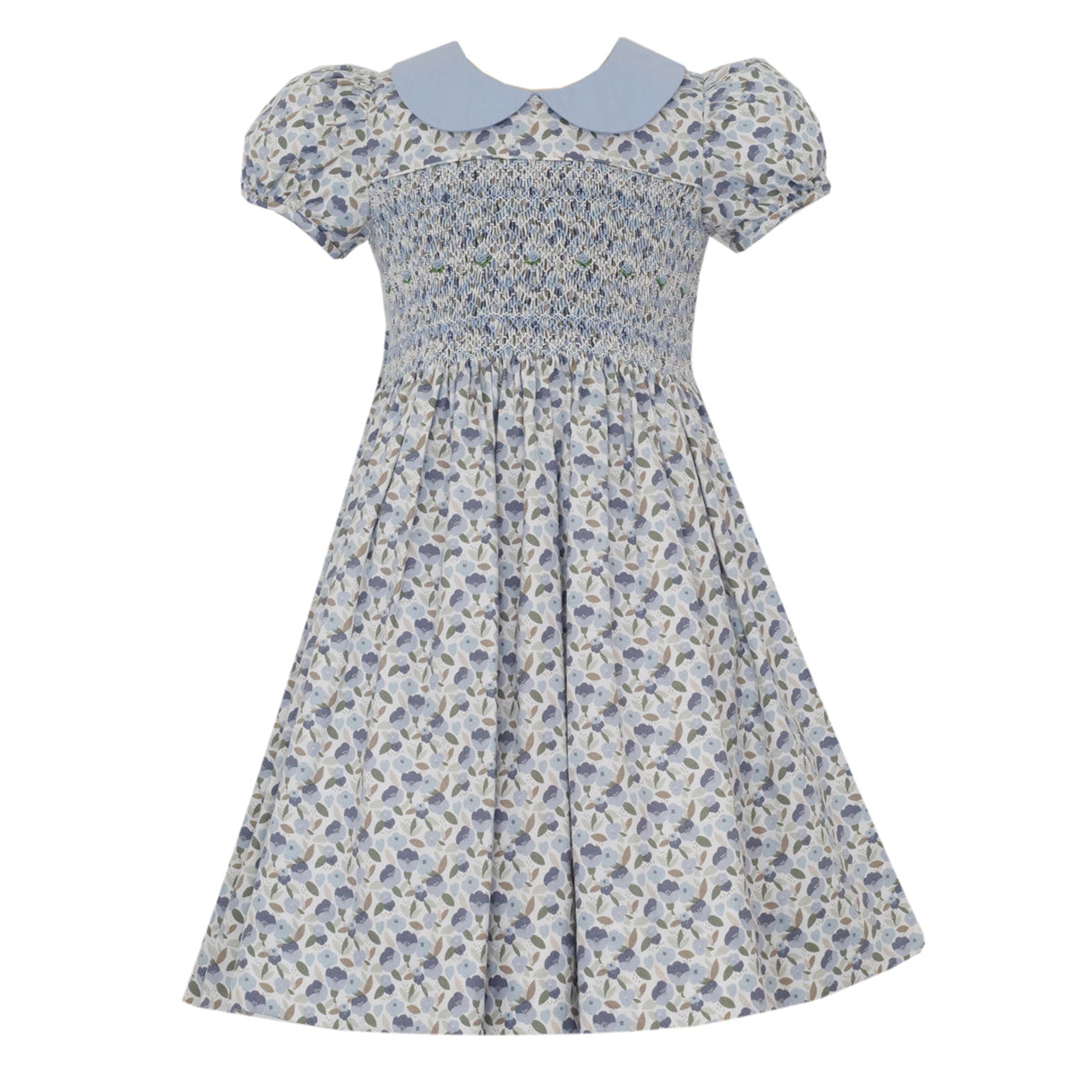 Adrienne French Blue Floral Print Dress by Anavini