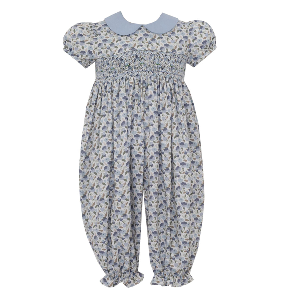Adrienne French Blue Floral Print Long Romper by Anavini
