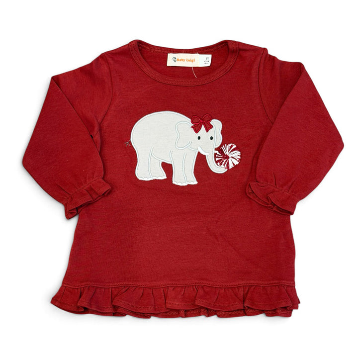 Elephant and Pom-Pom on Ruffle Swing Top by Luigi