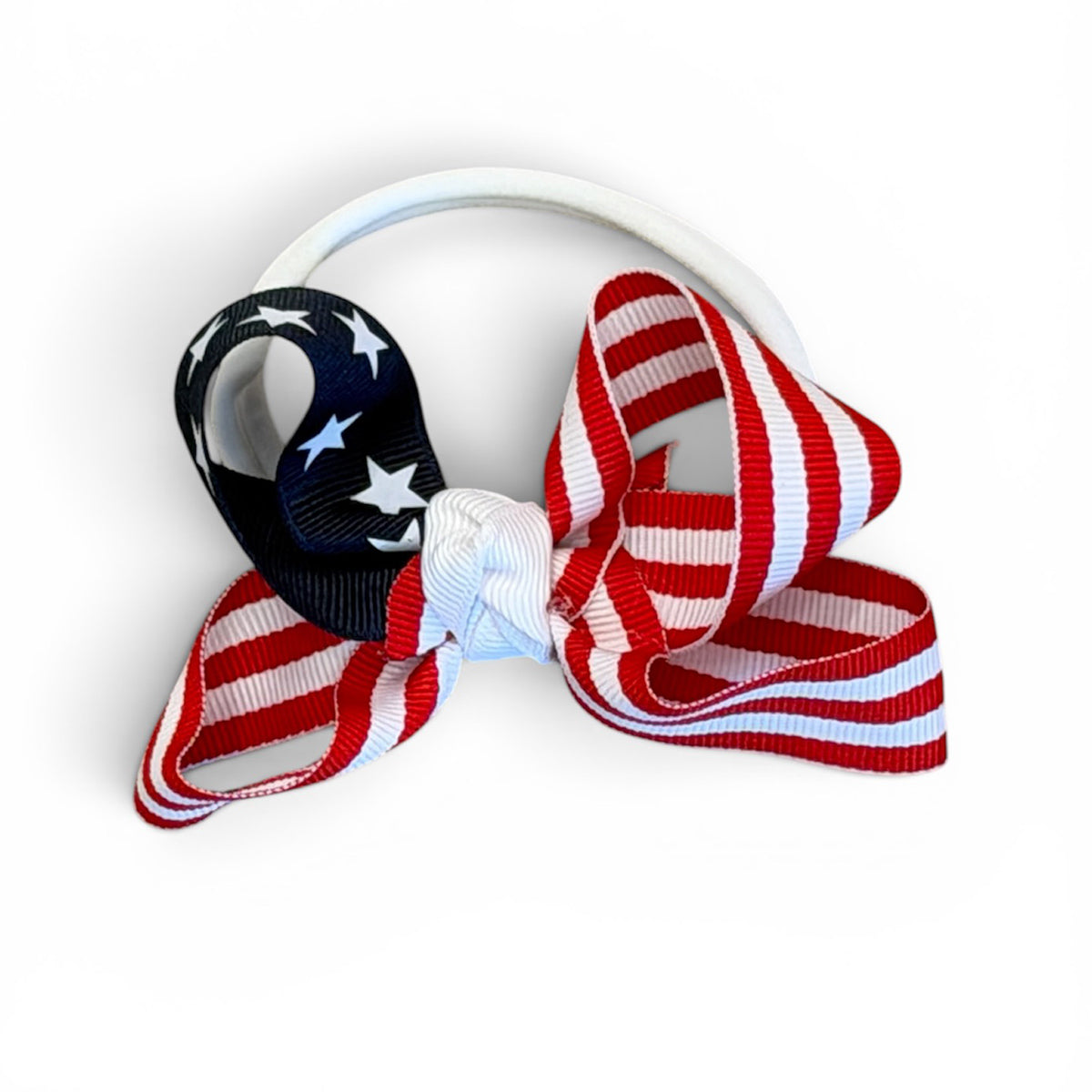 American Flag Bow on Pantyhose Headband by Beyond Creations