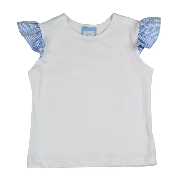 Color Works Angel Sleeve Tee - White with Blue Ruffle