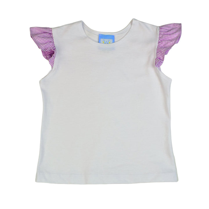Color Works Angel Sleeve Tee - White with Lavender Ruffle