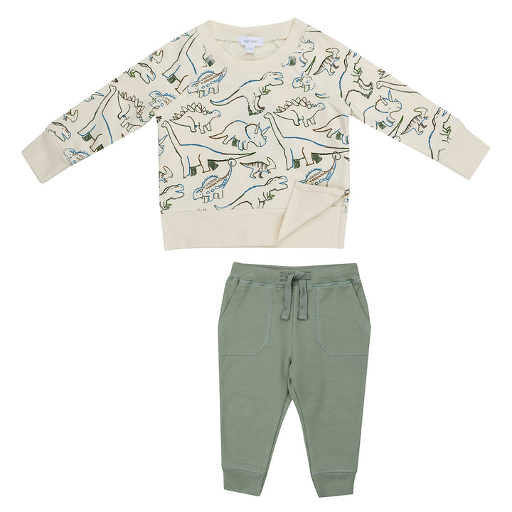 Artsy Dinos French Terry Raglan Sweatshirt and Jogger Pant Set by Angel Dear