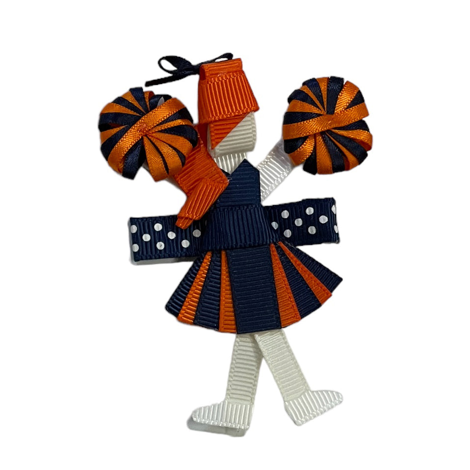 Navy/Orange Cheerleader Sculpture Bow (4 hair colors)